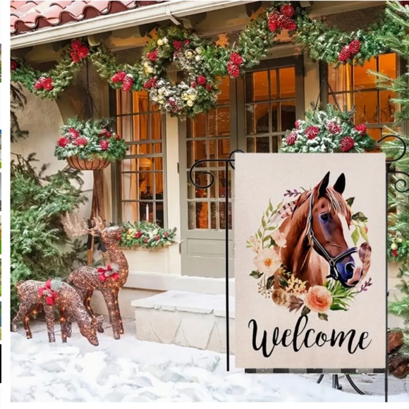 NEW WELCOME HORSE FLORAL DOUBLE SIDED GARDEN FLAG 12" X 18" PORCH HOME DECOR - Picture 5 of 7